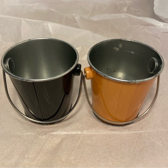 Vintage Halloween Buckets 2 mini pail Black Cat Jack O Lantern pumpkin face 90s - Picture 6 of 16